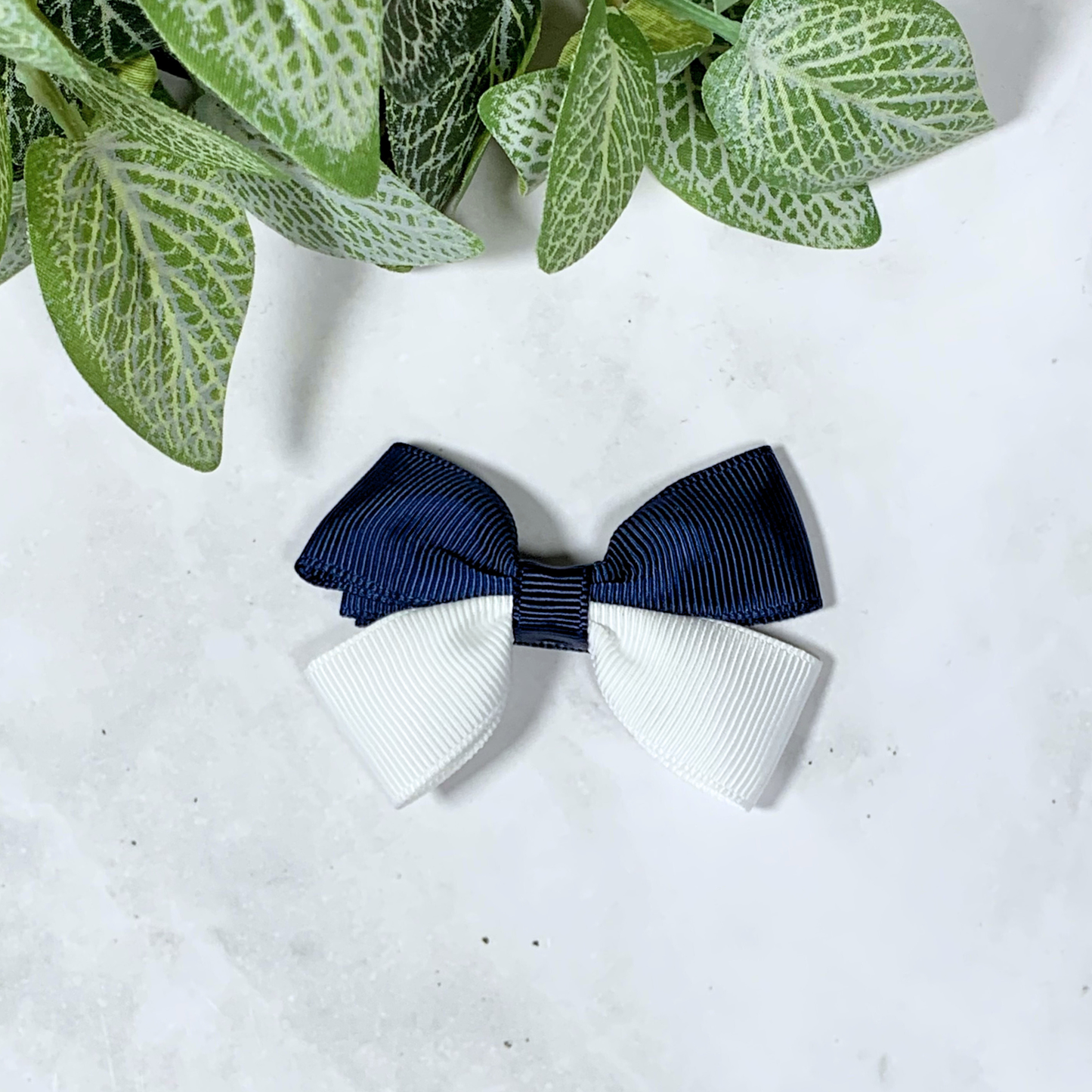 Navy & White Small Bow Hair Clip