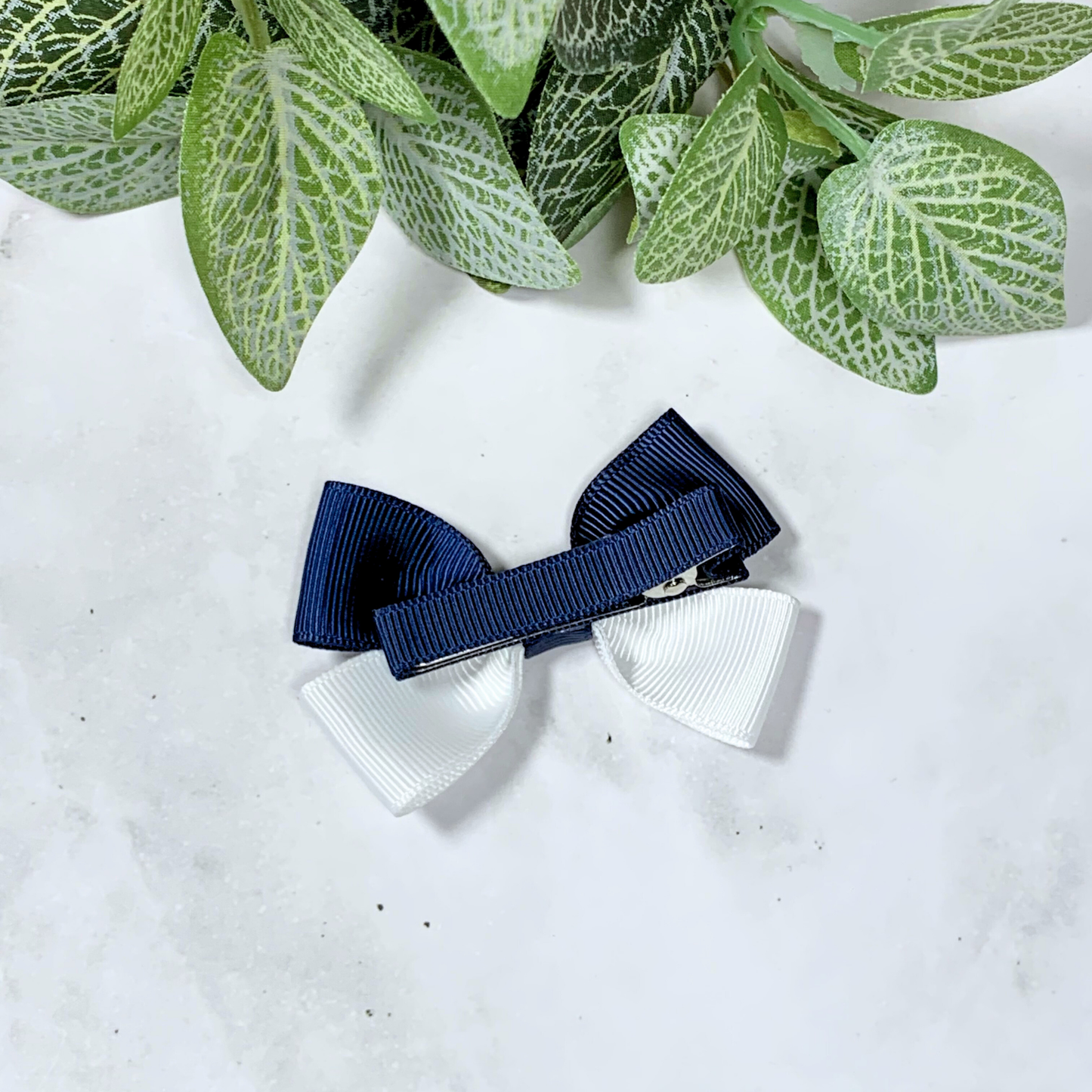 Navy & White Small Bow Hair Clip