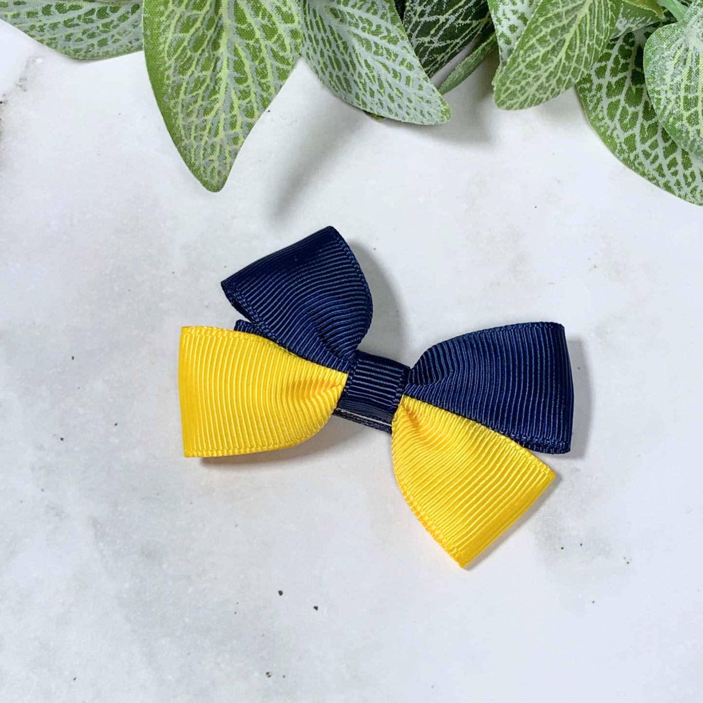 Navy & Yellow Small Bow Hair Clip