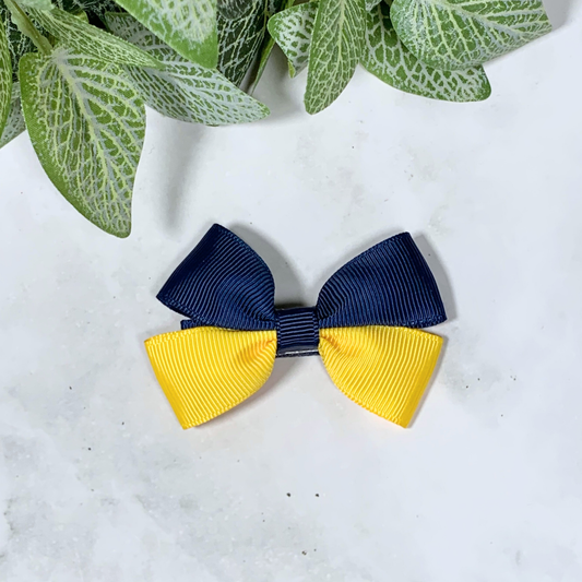 Navy & Yellow Small Bow Hair Clip