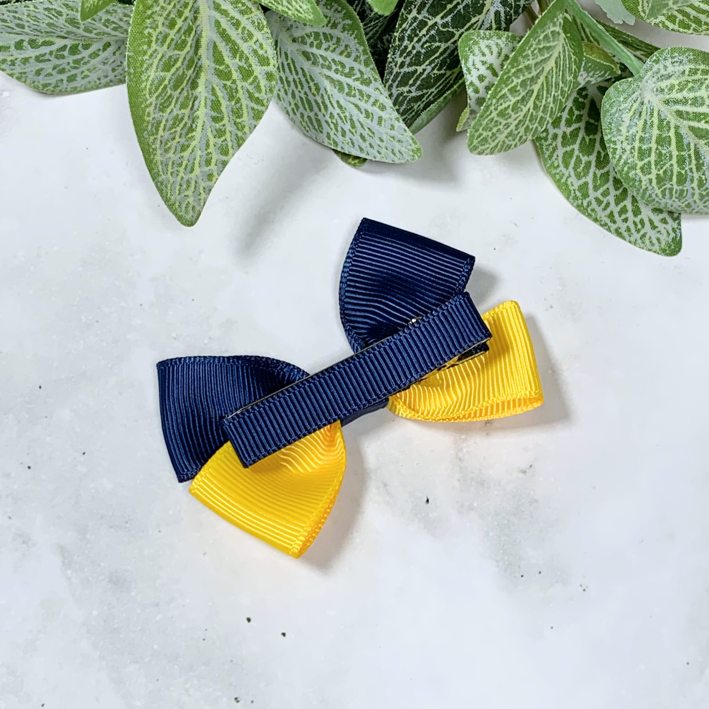 Navy & Yellow Small Bow Hair Clip