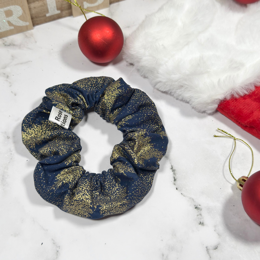 Navy with Gold Foil Trees Regular Scrunchie