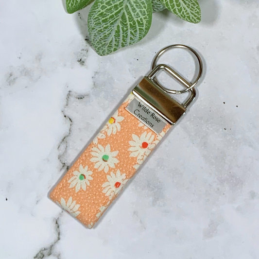 Orange Daisy Fabric Keyring