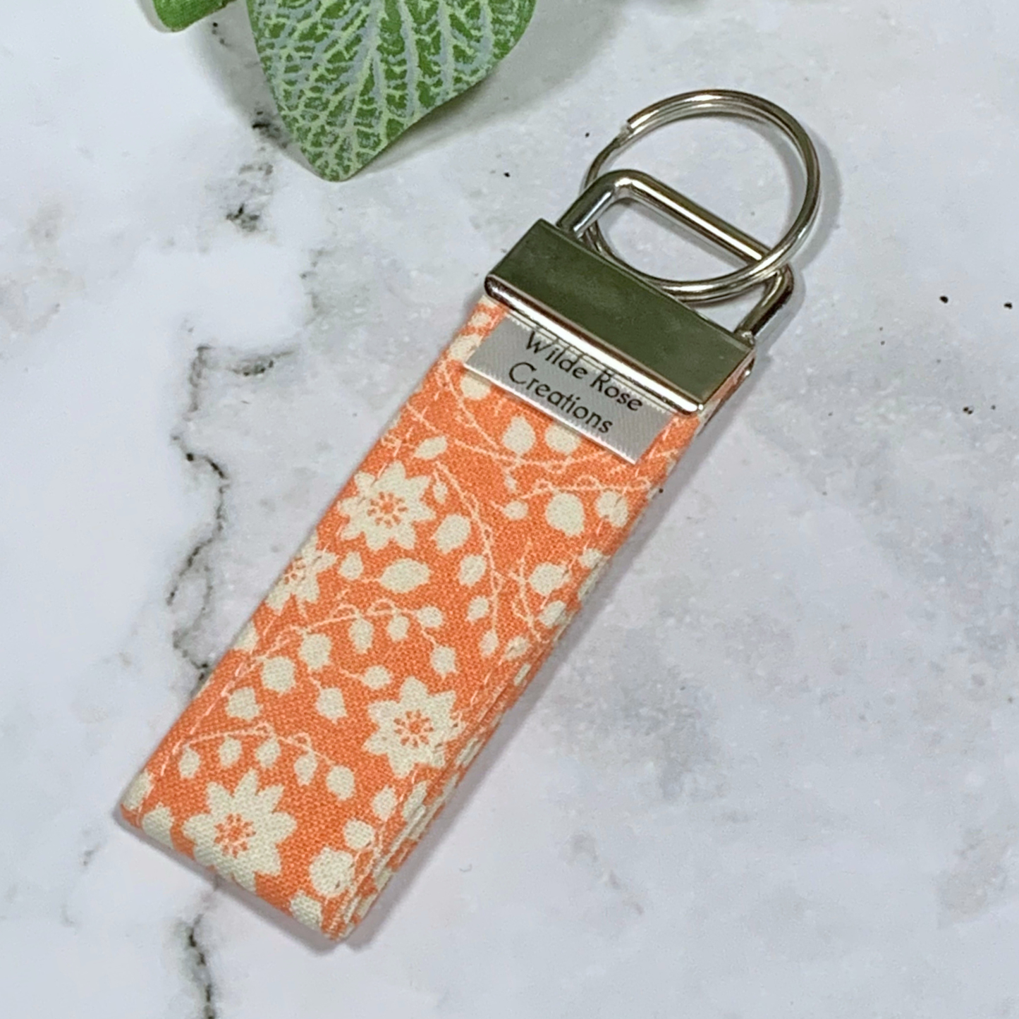 Orange Floral Fabric Keyring