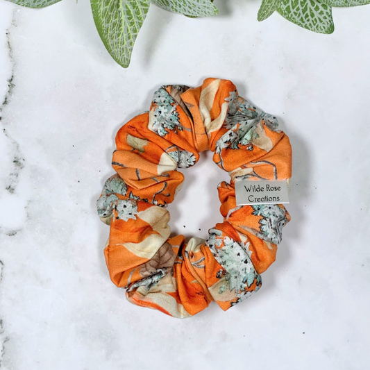 Orange Floral Sateen Petite Scrunchie