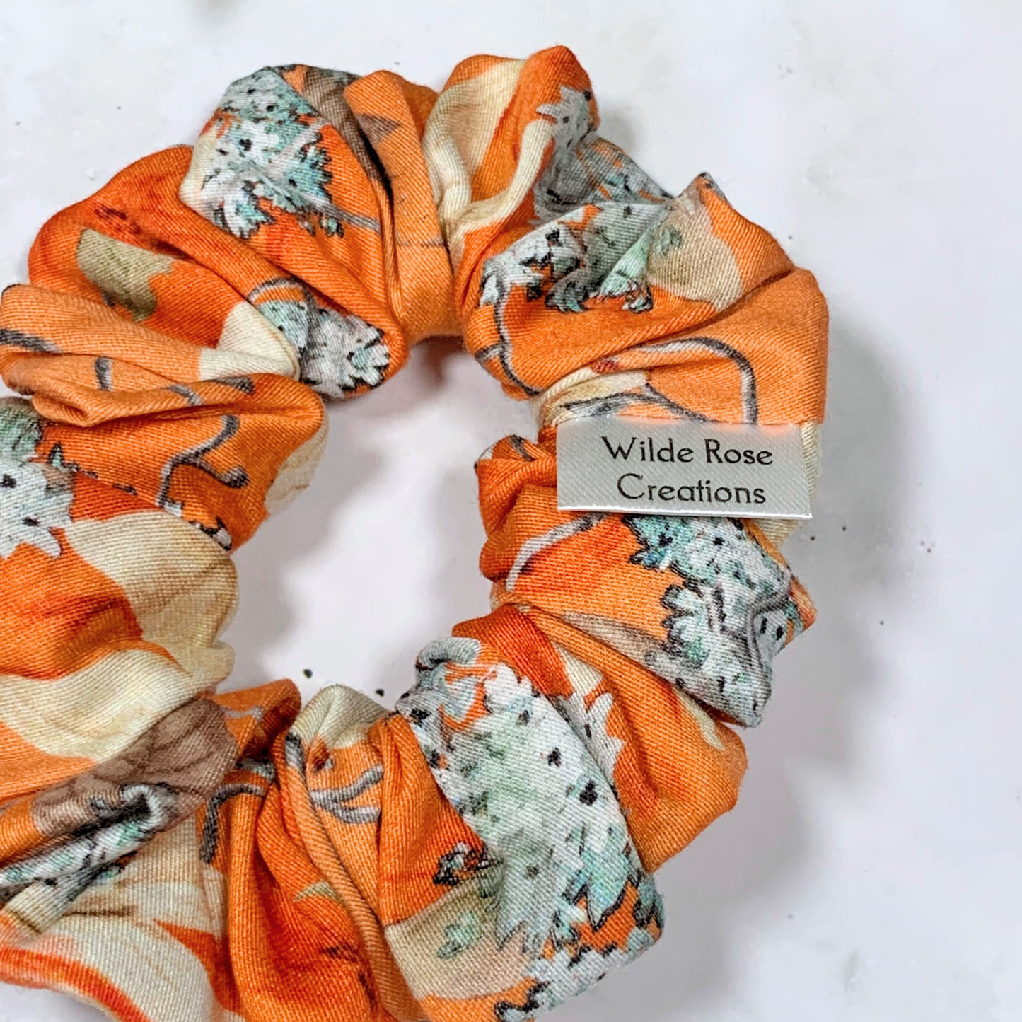 Orange Floral Sateen Petite Scrunchie