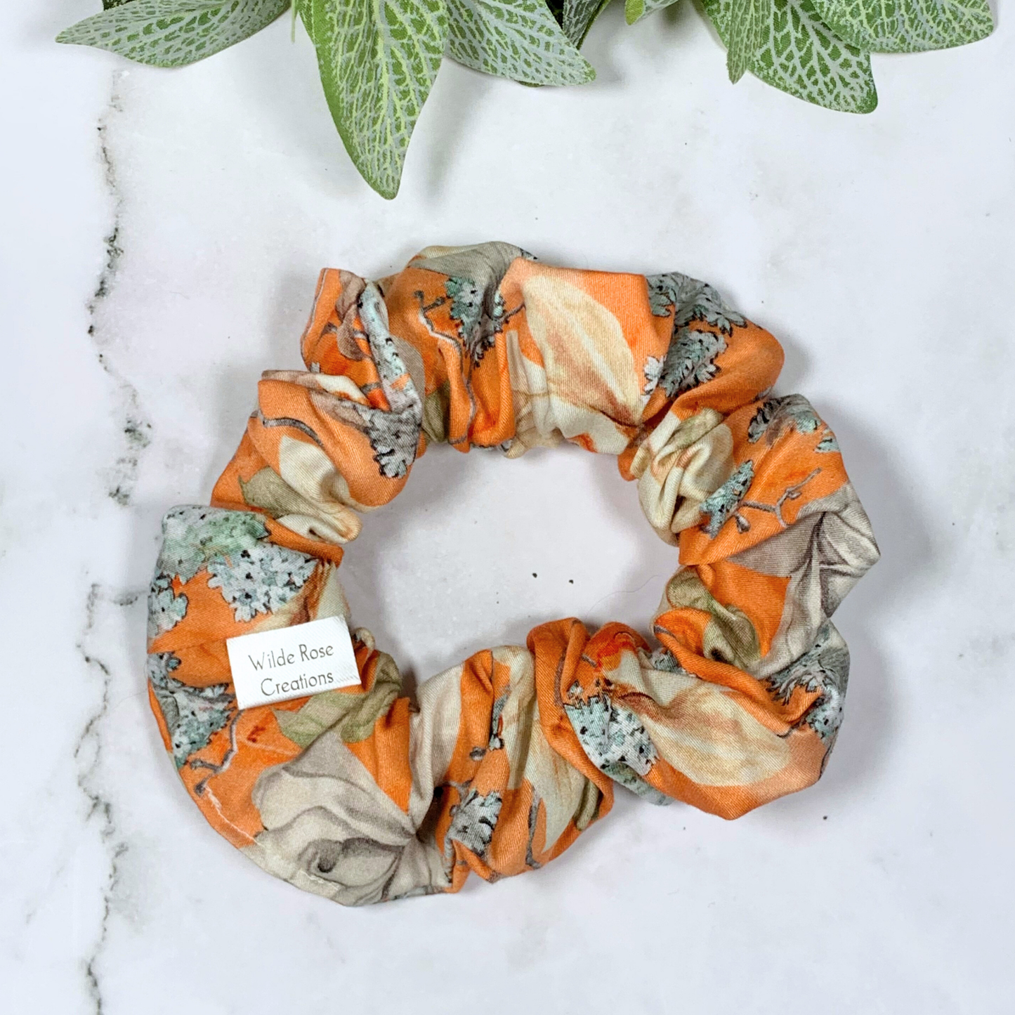 Orange Floral Sateen Regular Scrunchie