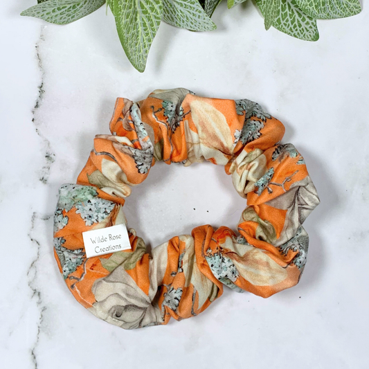 Orange Floral Sateen Regular Scrunchie