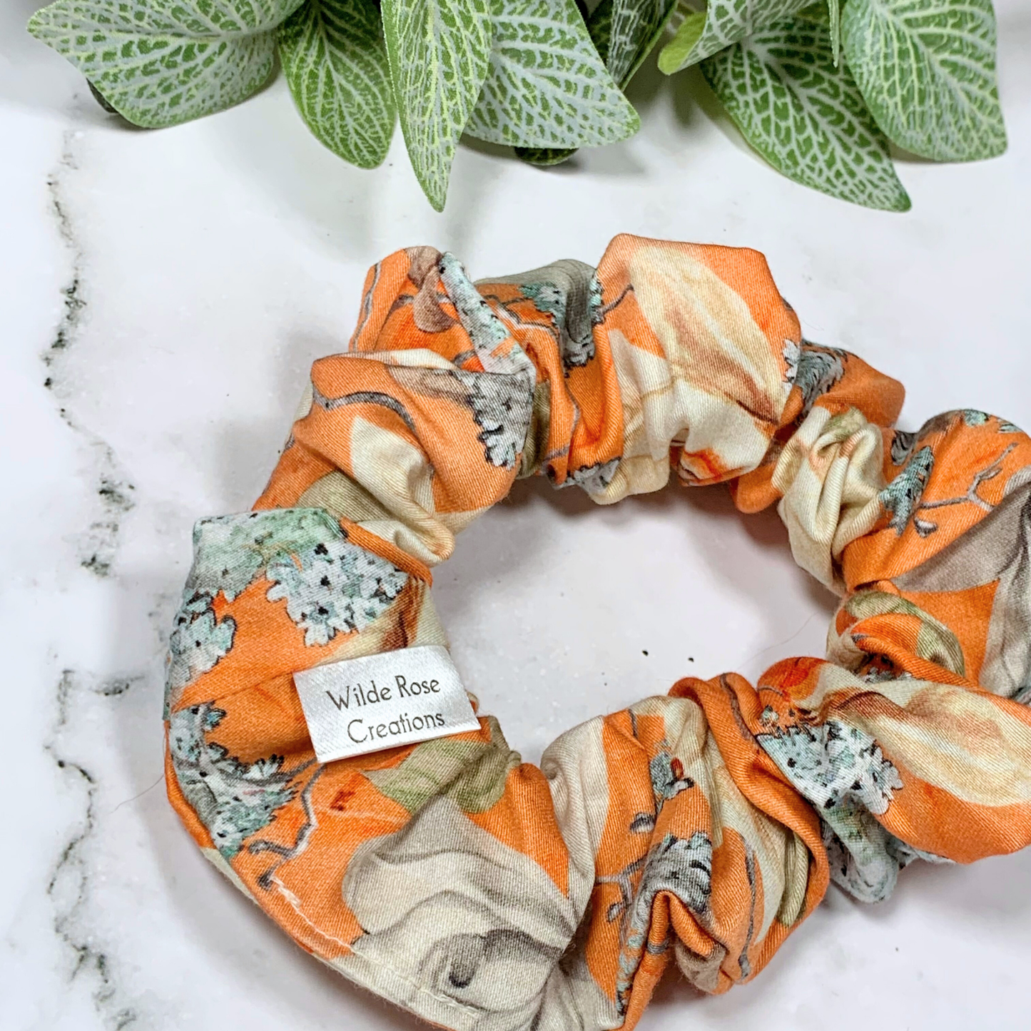 Orange Floral Sateen Regular Scrunchie