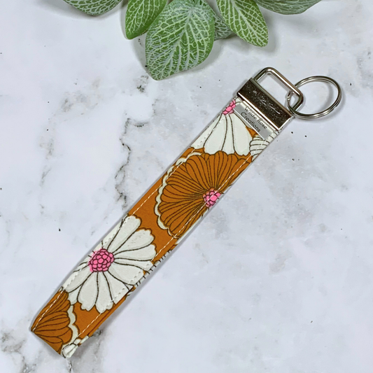 Mustard Orange Floral Wristlet