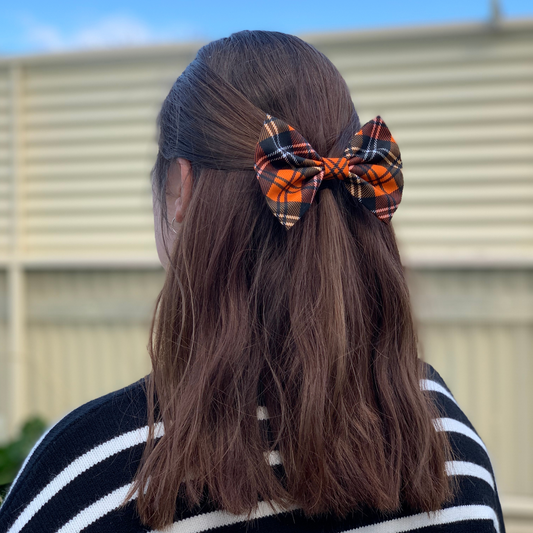 Orange Tartan Bow Hair Clip