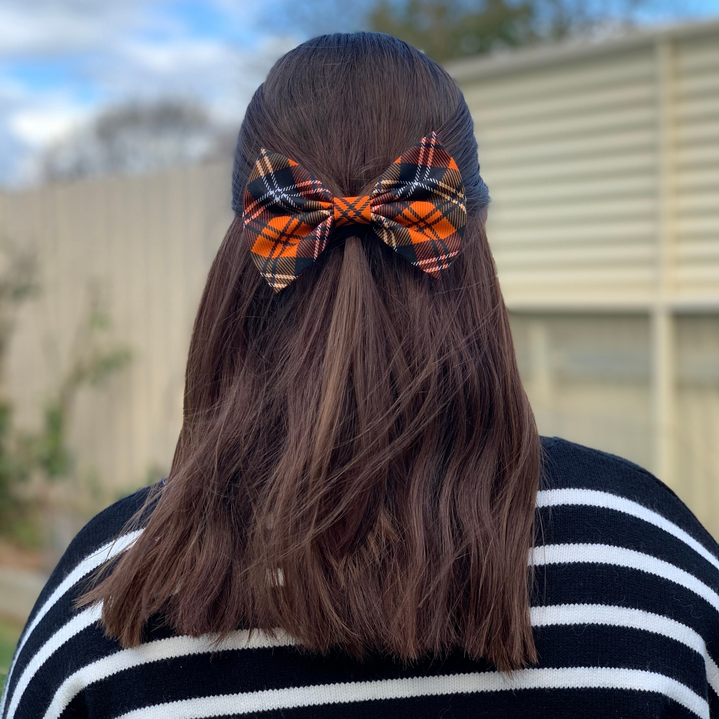 Orange Tartan Bow Hair Clip