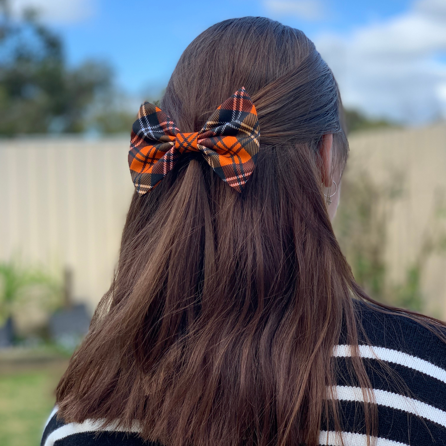 Orange Tartan Bow Hair Clip