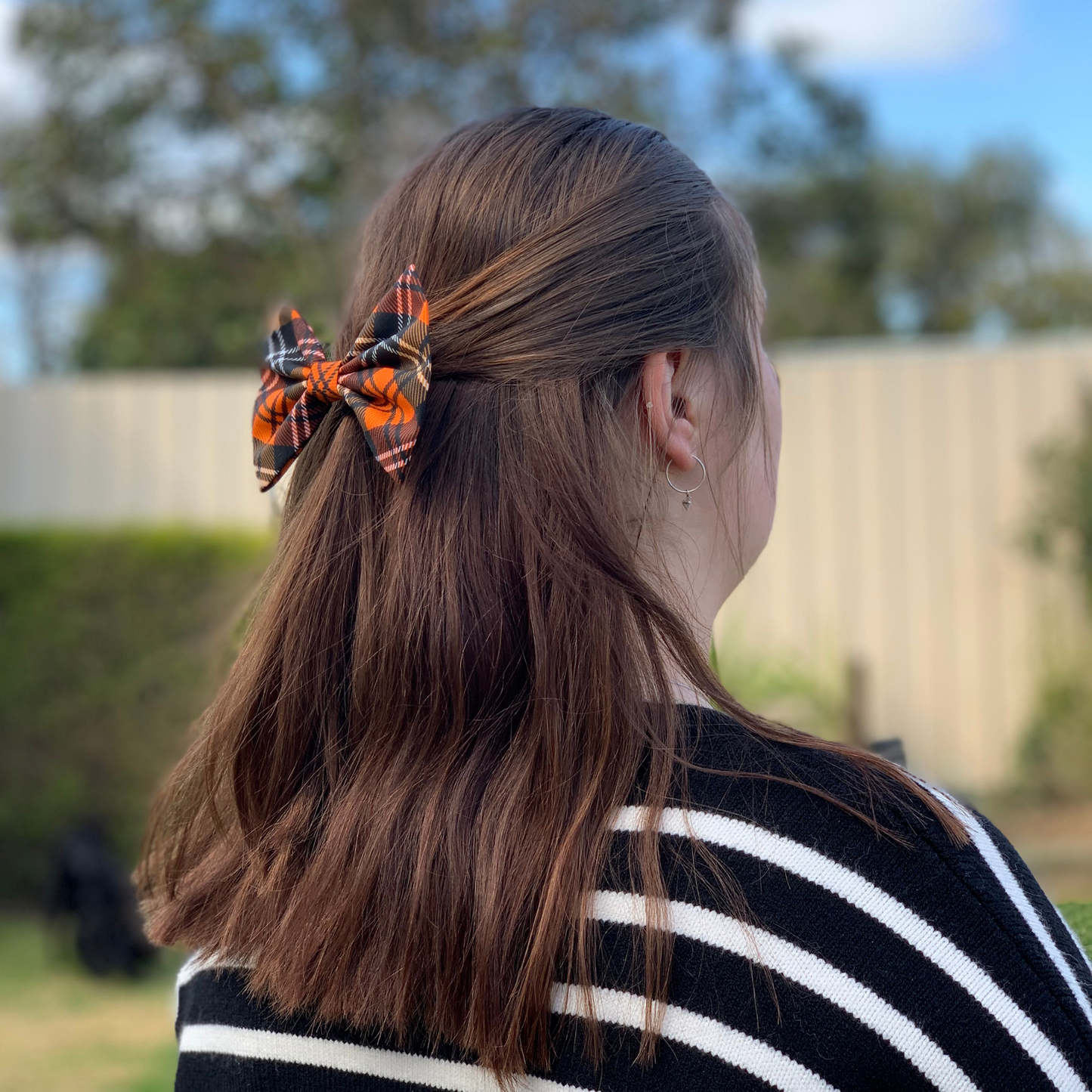 Orange Tartan Bow Hair Clip