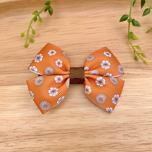 Orange and White Floral Double Bow Hair Clip
