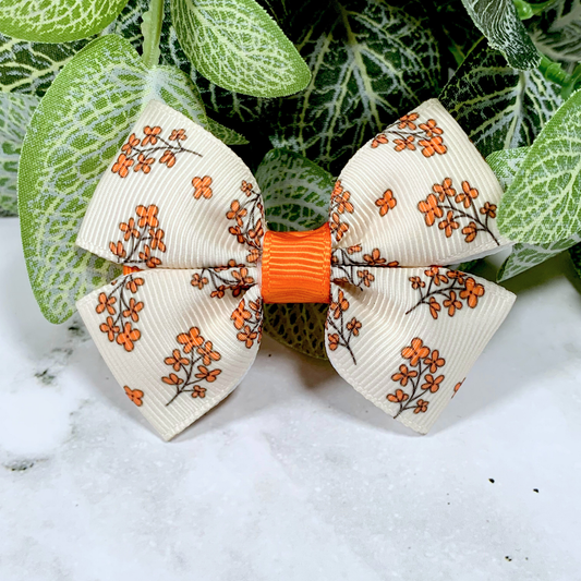 Orange & Cream Floral Small Bow Hair Clip