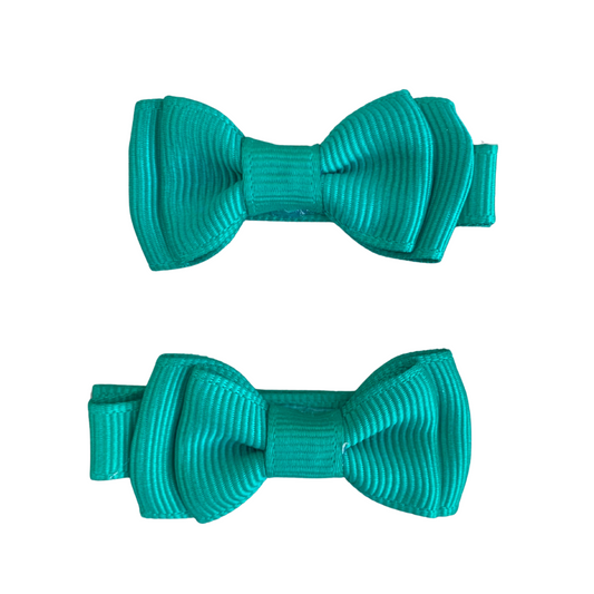 Parrot Green Mini Layered Bow Hair Clips - 2pk