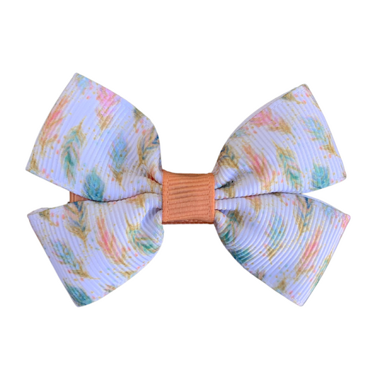 Pastel Feathers Print Double Bow Hair Clip