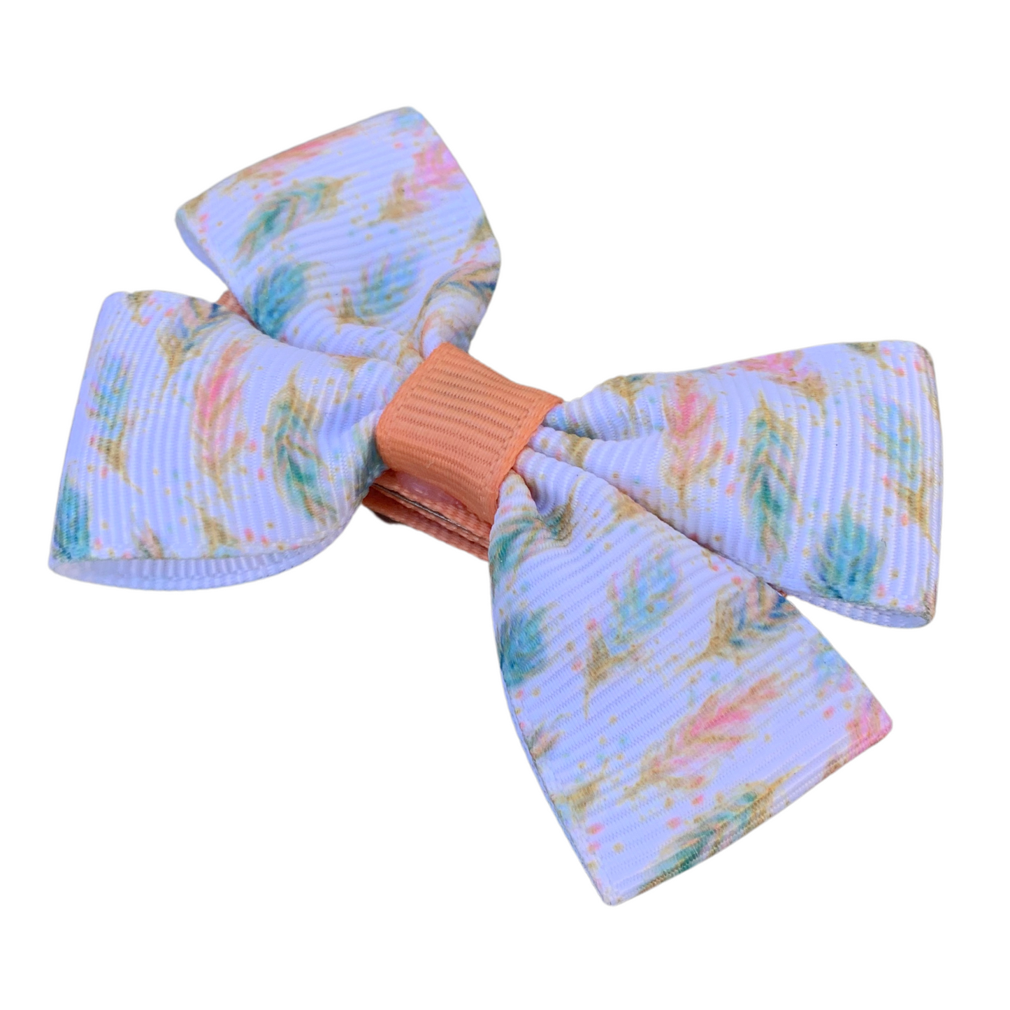 Pastel Feathers Print Double Bow Hair Clip