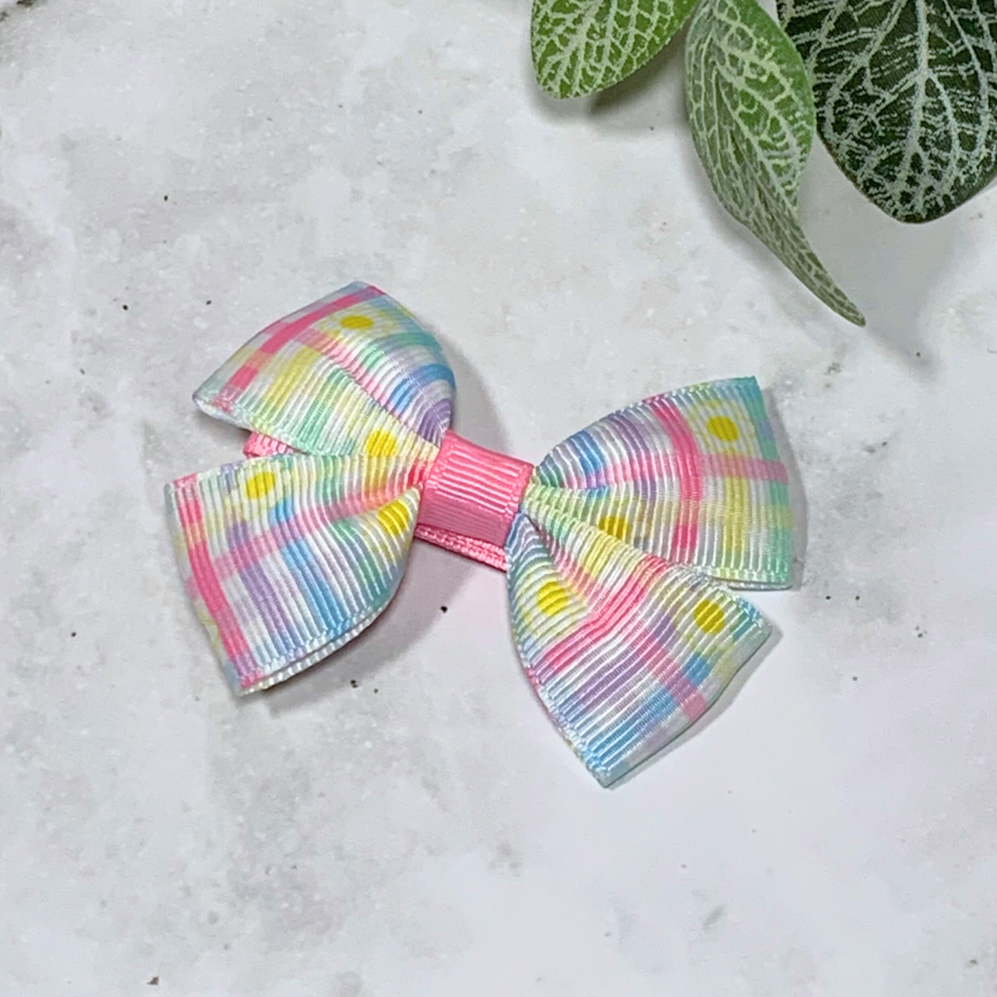 Pastel Plaid Daisy Small Bow Hair Clip