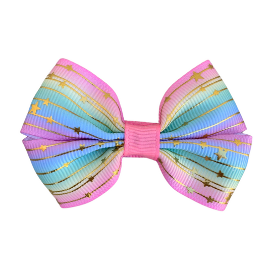 Pastel with Gold Stars Print Double Bow Hair Clip