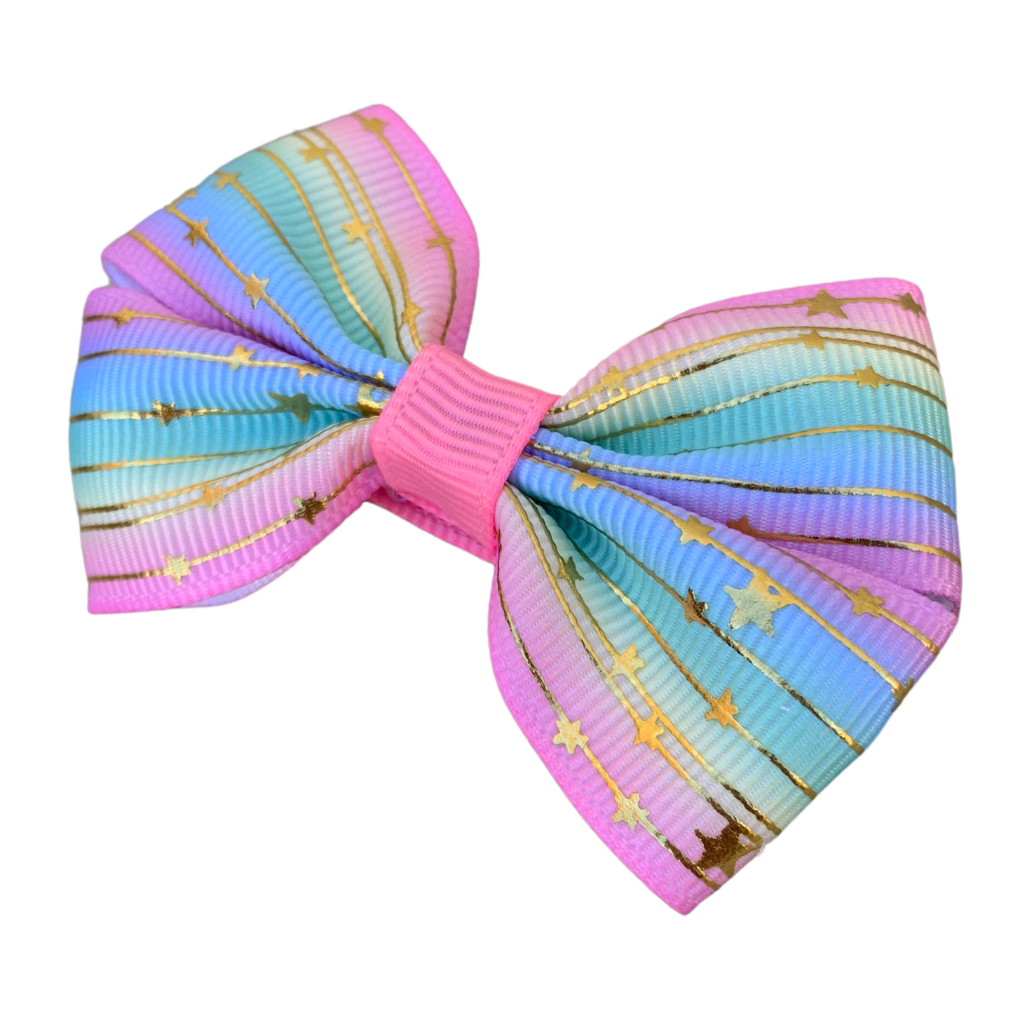 Pastel with Gold Stars Print Double Bow Hair Clip