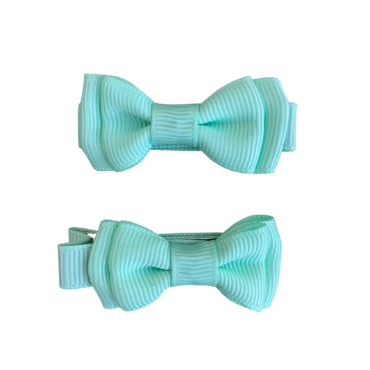 Pastel Green Mini Layered Bow Hair Clips - 2pk