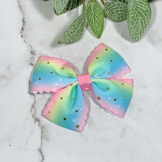 Pastel Stripe with Gold Stars Medium Bow Hair Clip