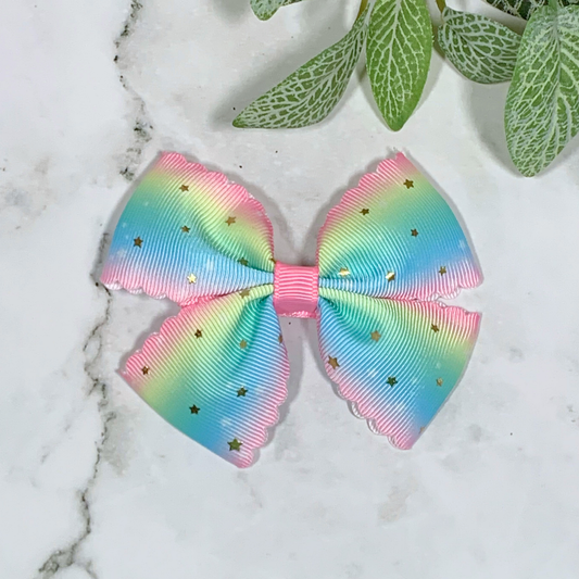 Pastel Stripe with Gold Stars Medium Bow Hair Clip