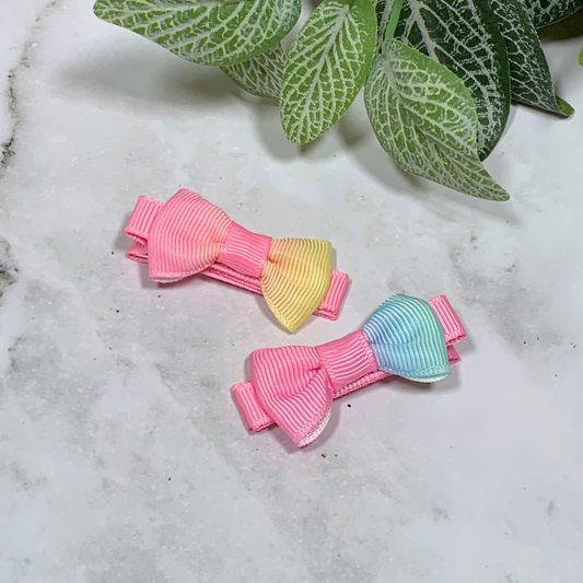 Pastel Ombre Mini Bow Hair Clips - set of 2