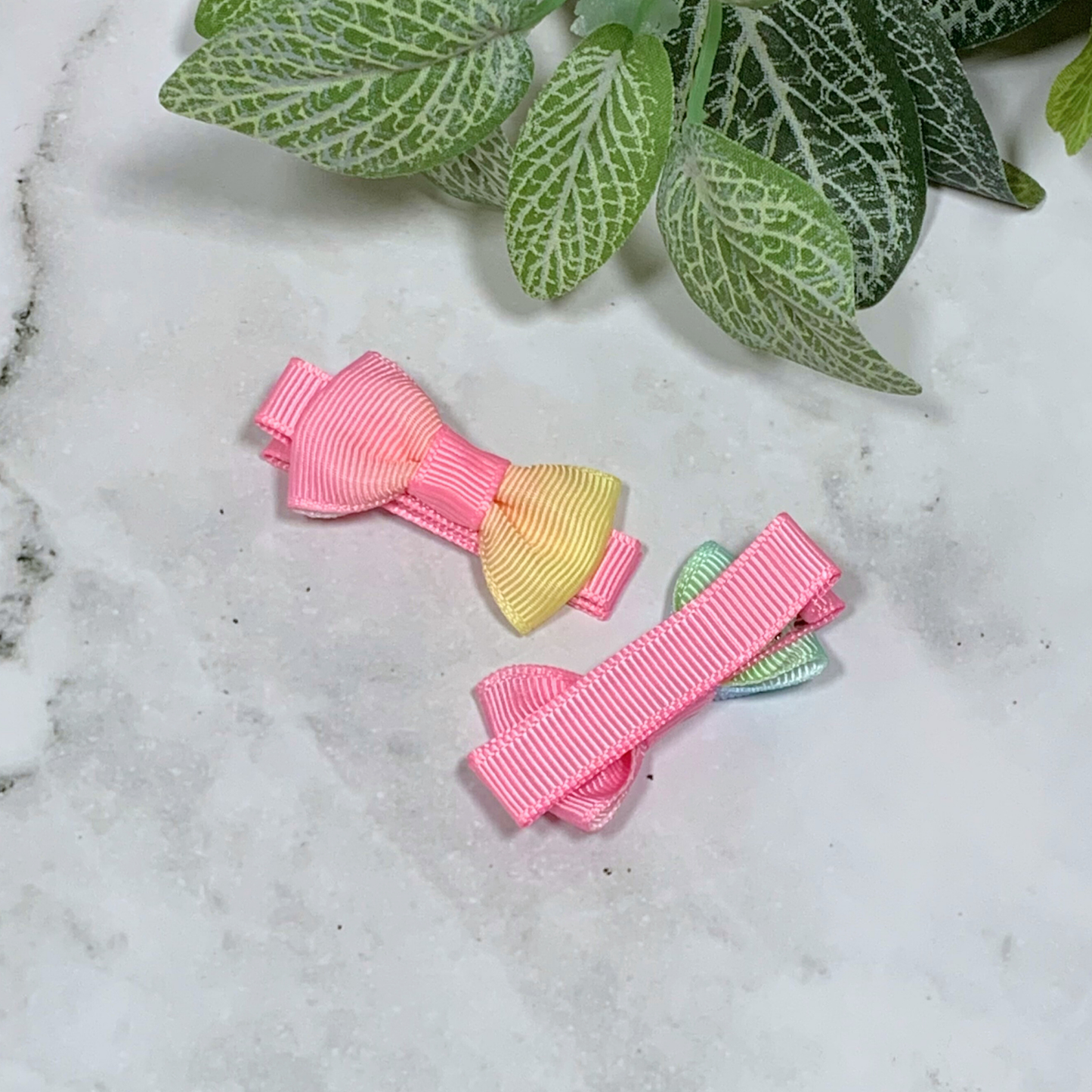 Pastel Ombre Mini Bow Hair Clips - set of 2