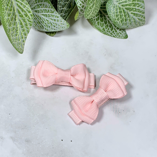 Pastel Pink Mini Layered Bow Hair Clip - set of 2