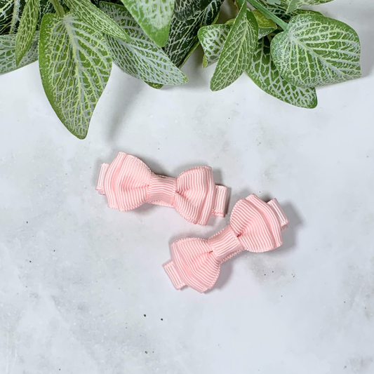 Pastel Pink Mini Layered Bow Hair Clip - set of 2