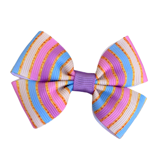 Pastel Stripe Print Double Bow Hair Clip