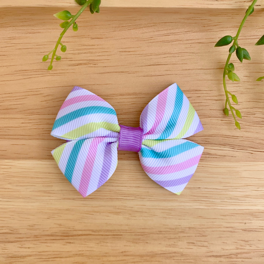 Pastel Candy Stripes Double Bow Hair Clip