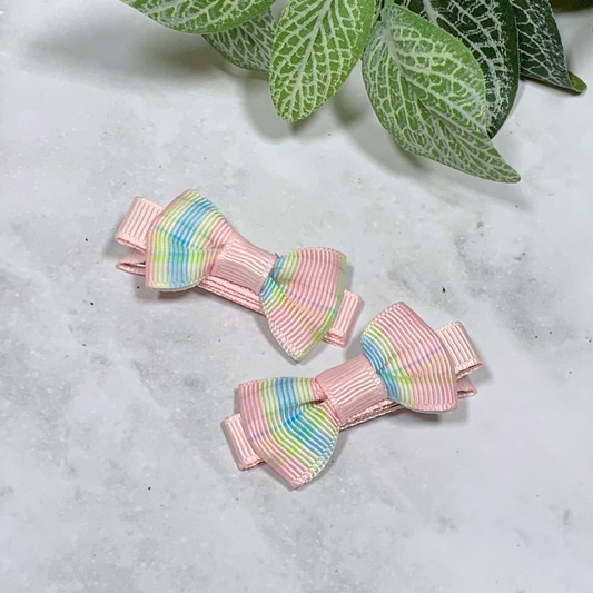 Pastel Stripes Mini Bow Hair Clips - set of 2