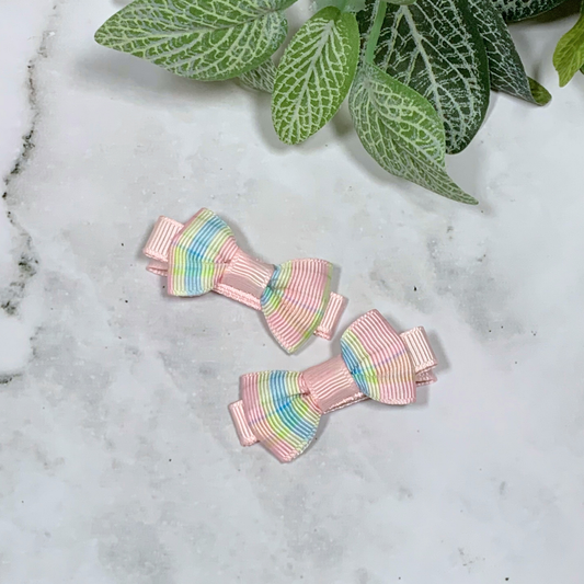 Pastel Stripes Mini Bow Hair Clips - set of 2