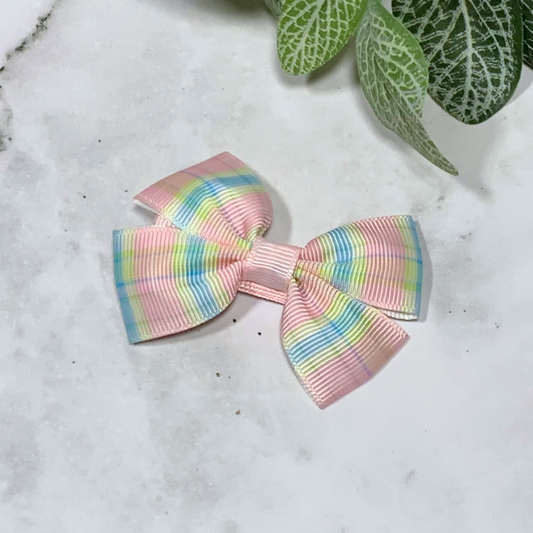Pastel Stripes Small Bow Hair Clip