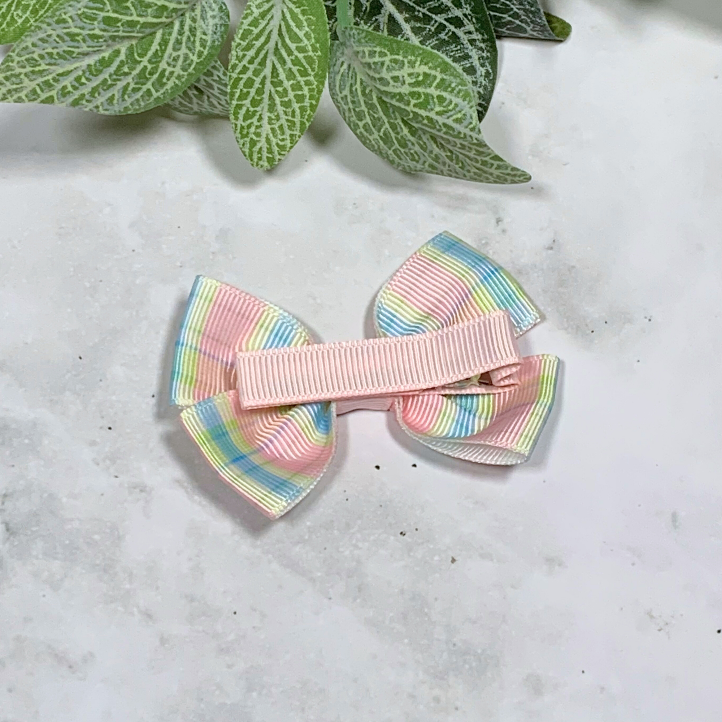 Pastel Stripes Small Bow Hair Clip