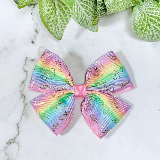 Pastel Stripes with Gold Foil Bows Medium Bow Hair Clip