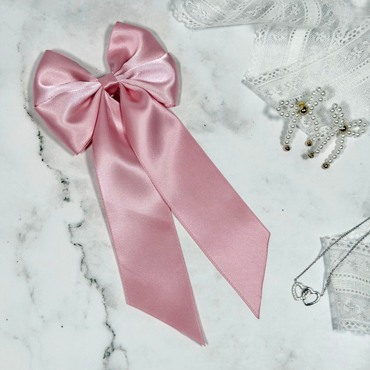 Peony Satin Bow with Tails Hair Clip