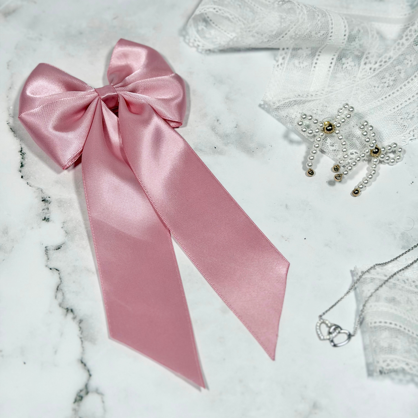 Peony Satin Bow with Tails Hair Clip