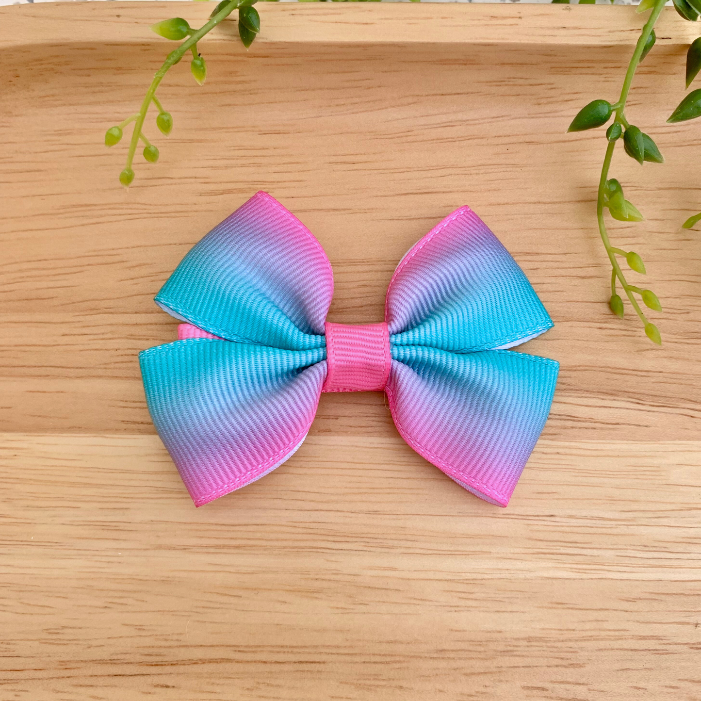 Pink & Blue Ombre Double Bow Hair Clip