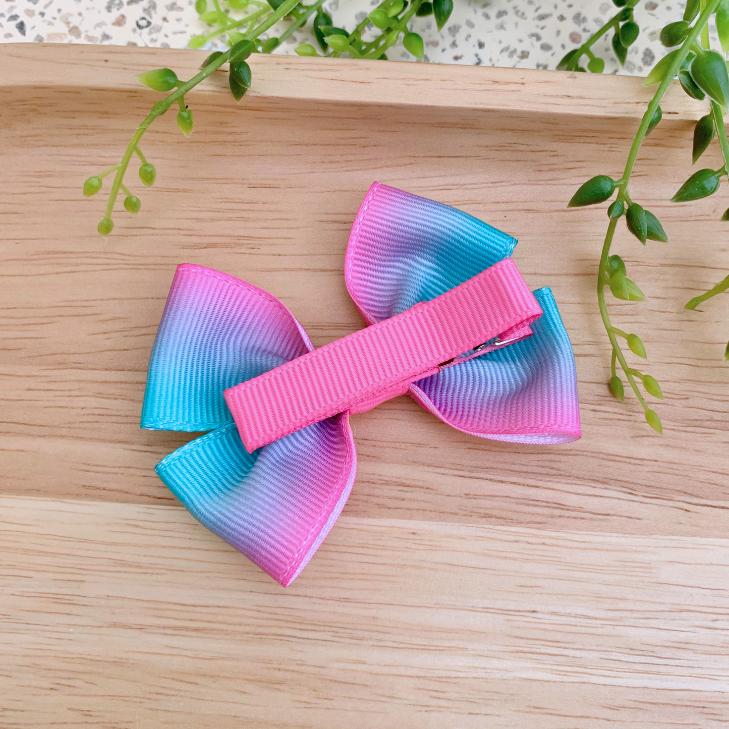 Pink & Blue Ombre Double Bow Hair Clip