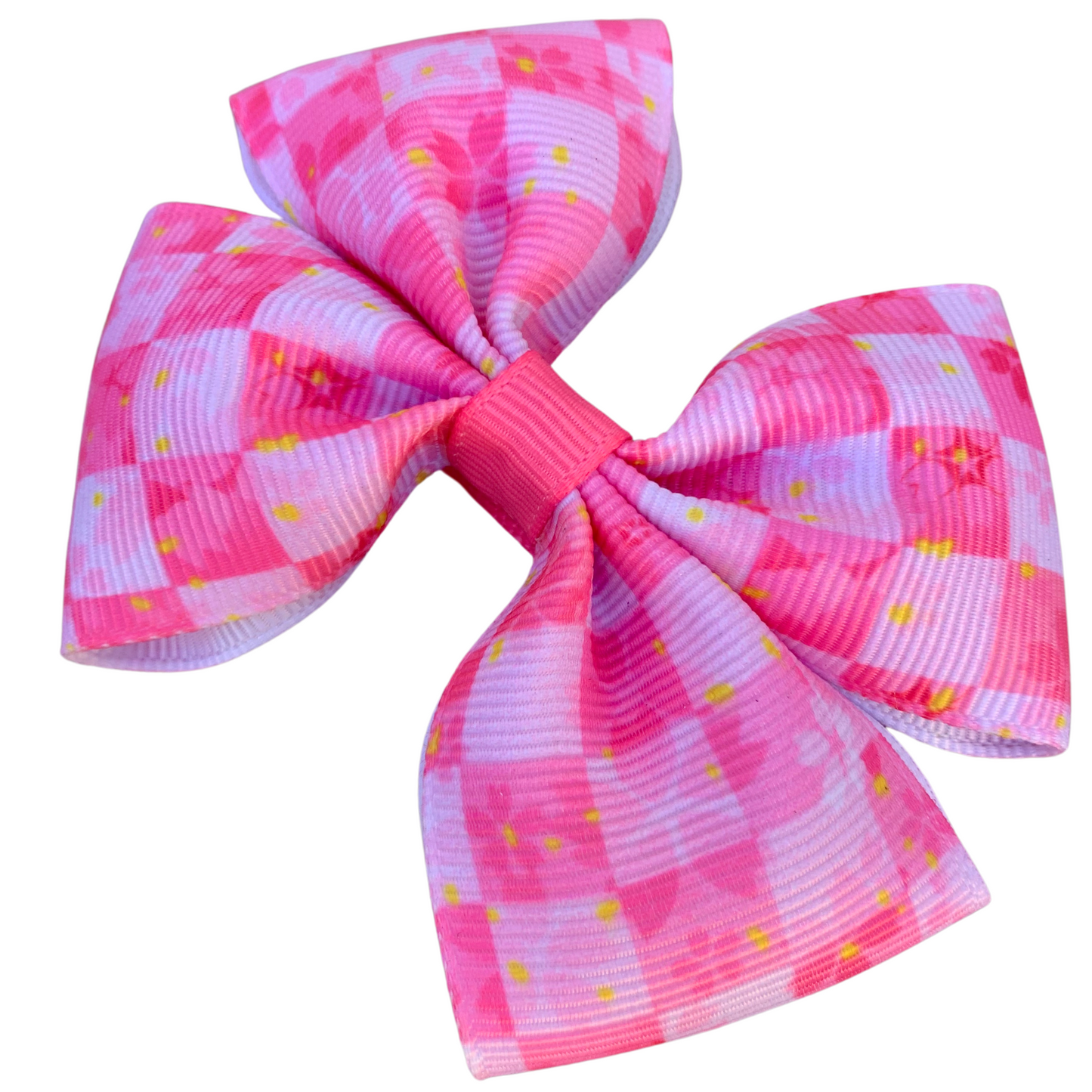 Pink Check Print Medium Double Bow Hair Clip