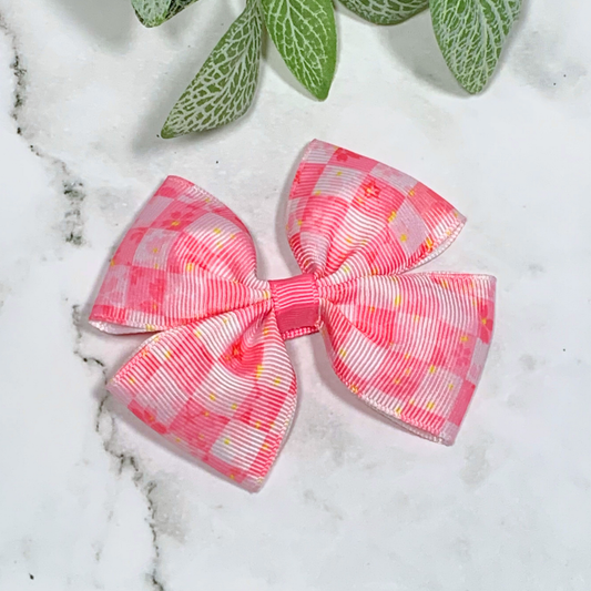 Pink Checked Medium Bow Hair Clip