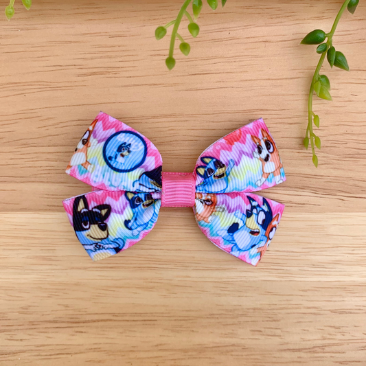 Pink Chevron Dogs Double Bow Hair Clip