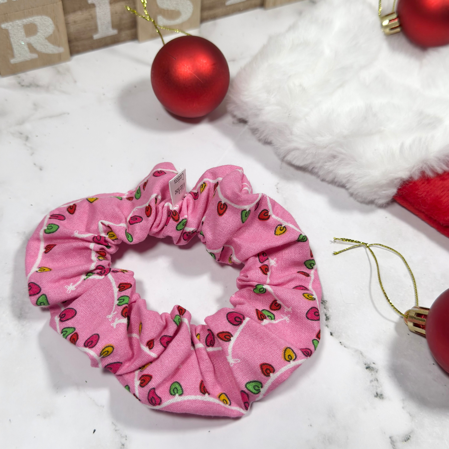 Pink Christmas Lights Regular Scrunchie