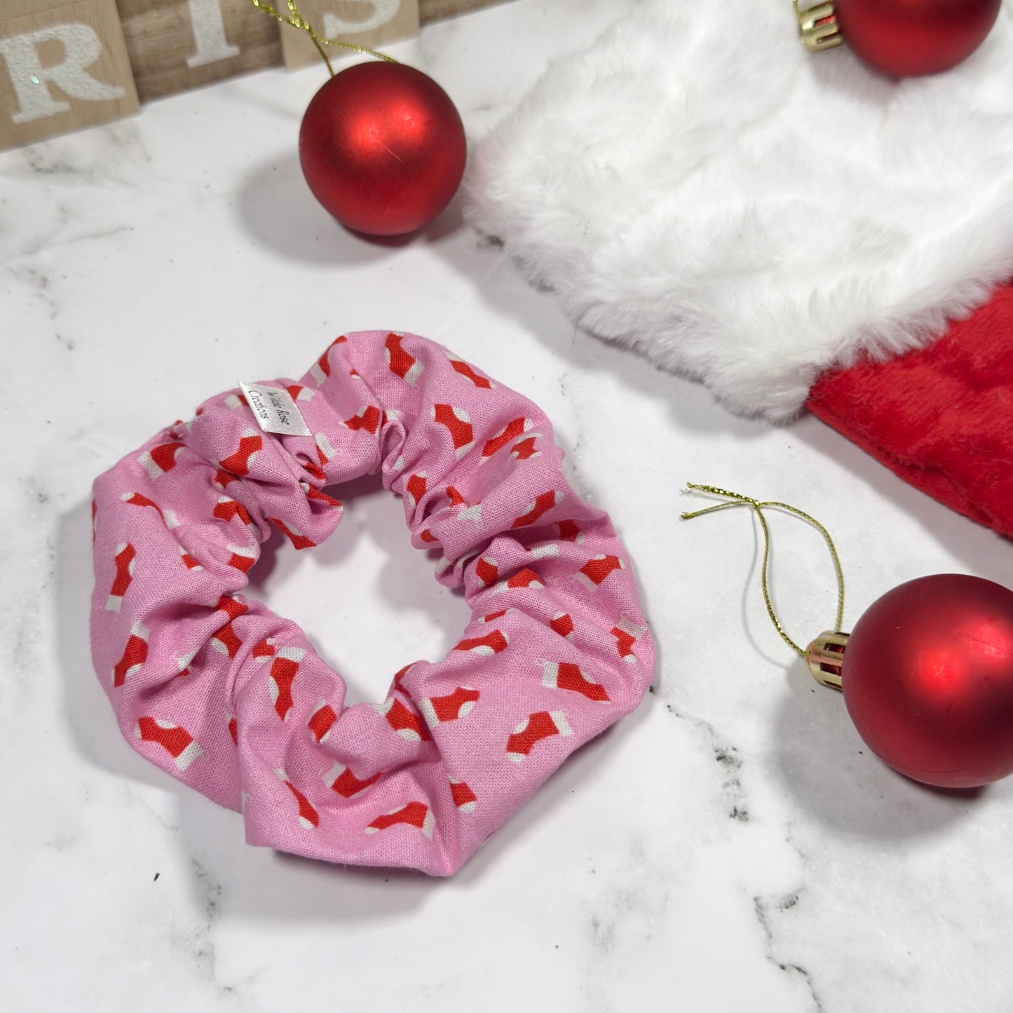 Pink Christmas Stockings Regular Scrunchie