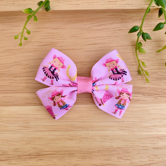Pink Cowgirl Double Bow Hair Clip